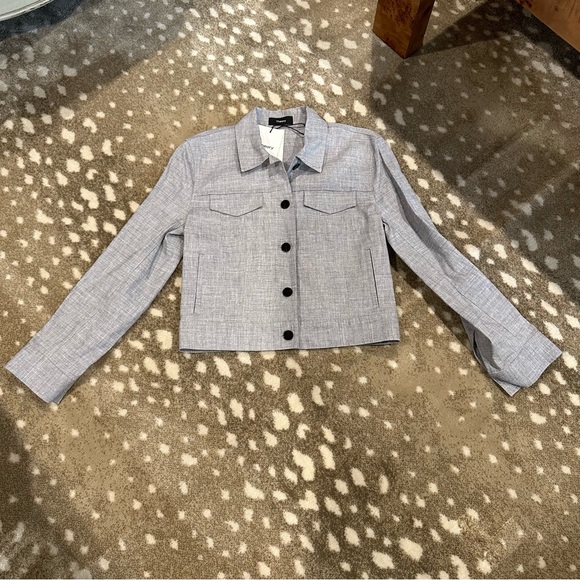 Theory Denim Light JCKT/Long Sleeve Bluet Melange Eco Sharkskin Top. Size S NWT - Picture 2 of 15